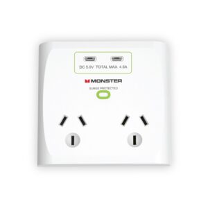 Monster 2-Port+USB Surge White